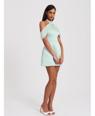  Zafrina Halter Off Shoulder Backless Mini Dress