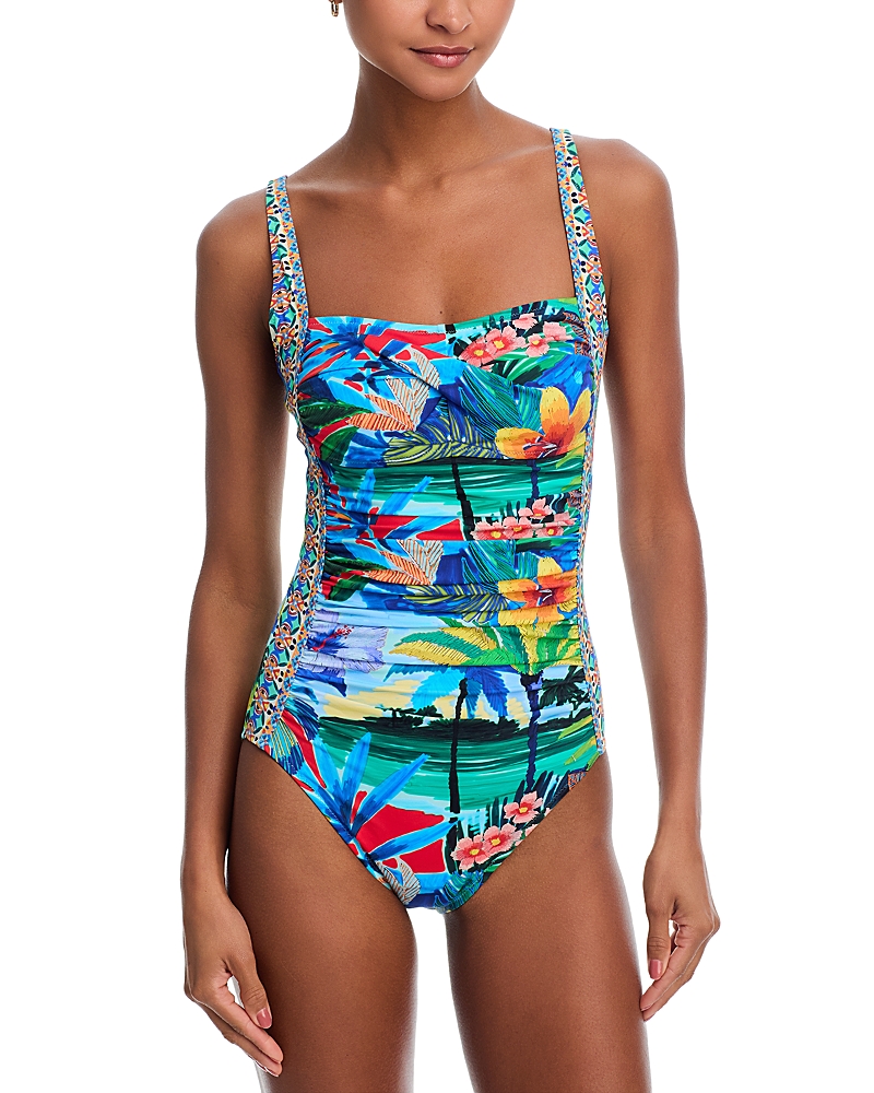 Johnny Was Twist Front Ruched One Piece Swimsuit