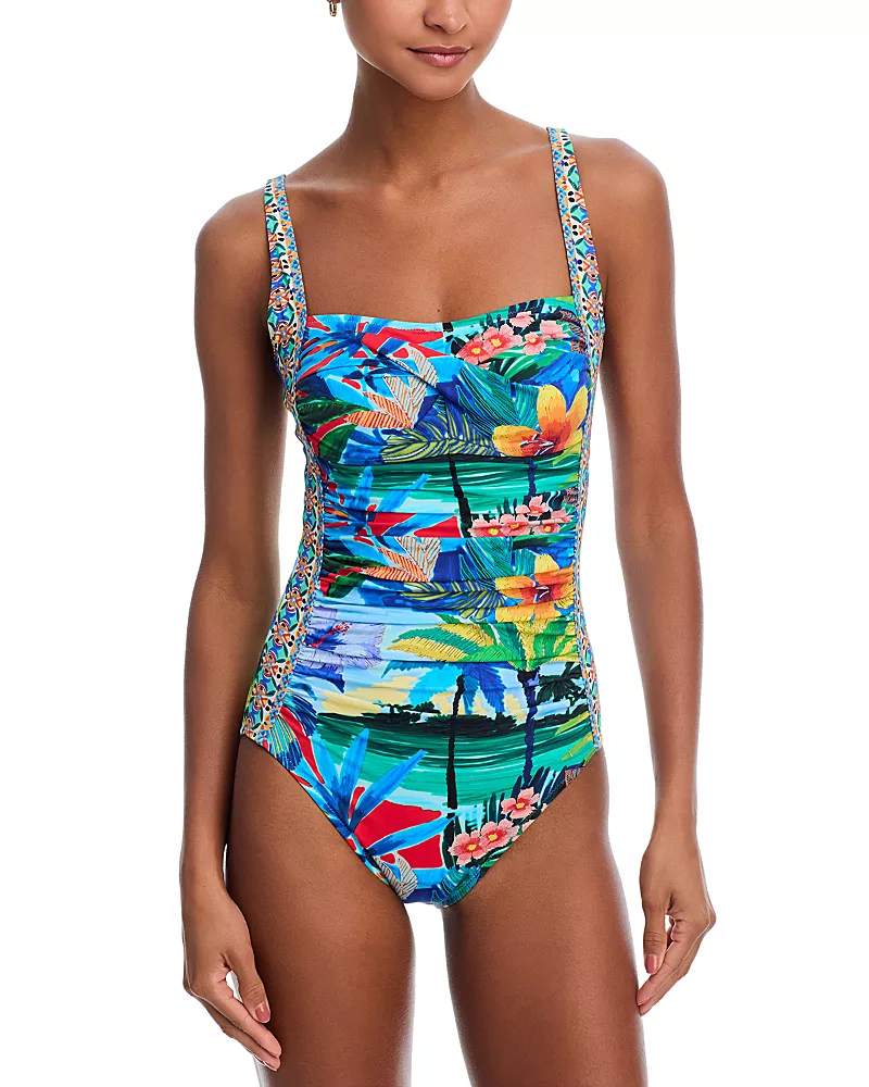 Johnny Was Twist Front Ruched One Piece Swimsuit