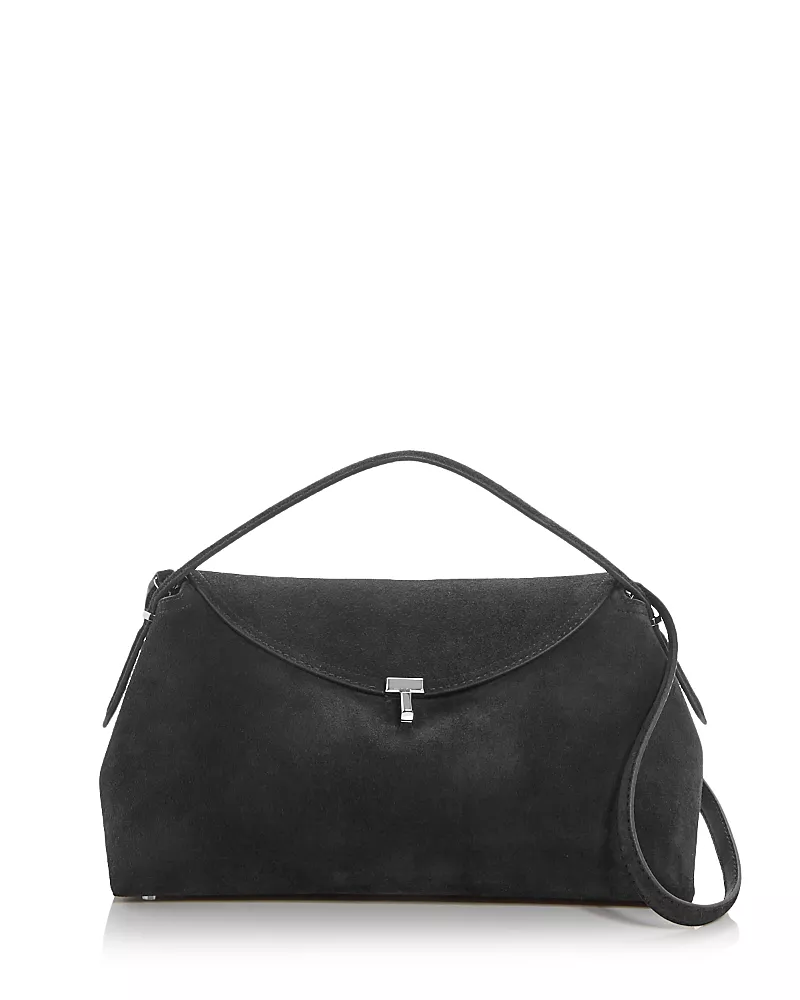 Toteme T-Lock Suede Convertible Top Handle Bag in Tobacco
