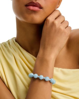 Milky Aquamarine Beaded Bracelet in 14K Yellow Gold