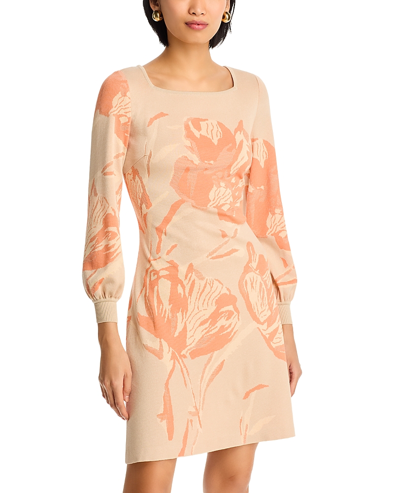 Misook Floral Print A Line Burnout Knit Dress