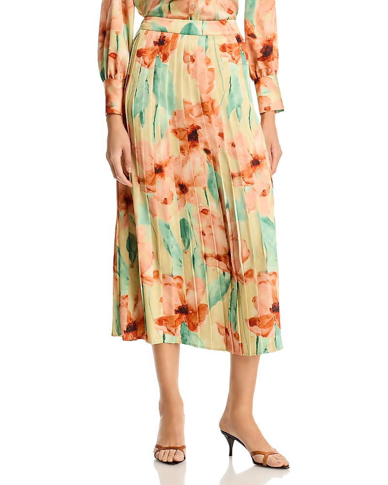 Misook Floral Pleat Crepe de Chine Skirt