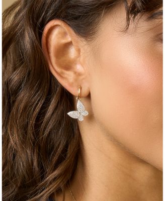 14K Yellow Gold Diamond Medium Butterfly Huggie Hoop Earrings, 0.92 tcw