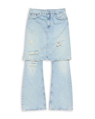 Layered Denim Skirt Jeans in Light Blue