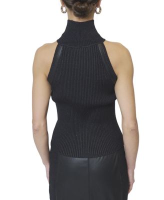  Women's Milan Leather Accent Sleeveless T-Neck Tops