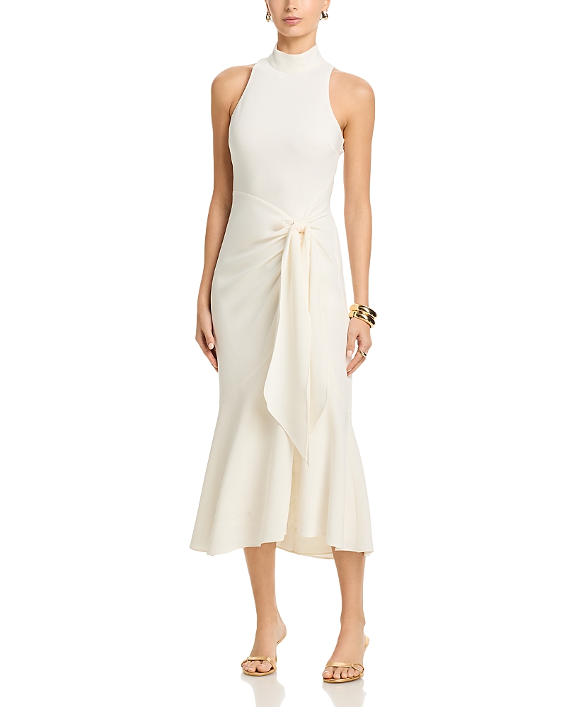 Cinq a Sept Crepe Rori Tie Waist Turtleneck Dress