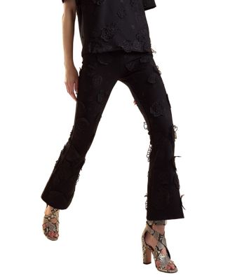 3D Flowers Ponte Knit Cropped Pants
