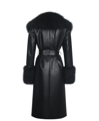  Zariah Faux Fur Trimmed Longline Faux Leather Coat