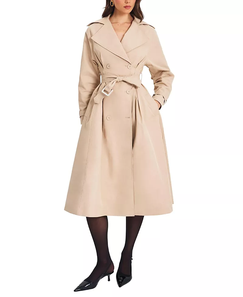 Miss Circle Ulila Double Breasted Pleated Cotton Blend Trench Coat