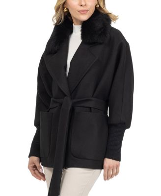  Fabric Jacket with Detachable Shearling Lamb Collar