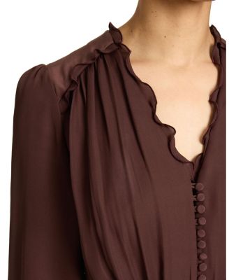  Lana Long Sleeve Silk Ruffle Top