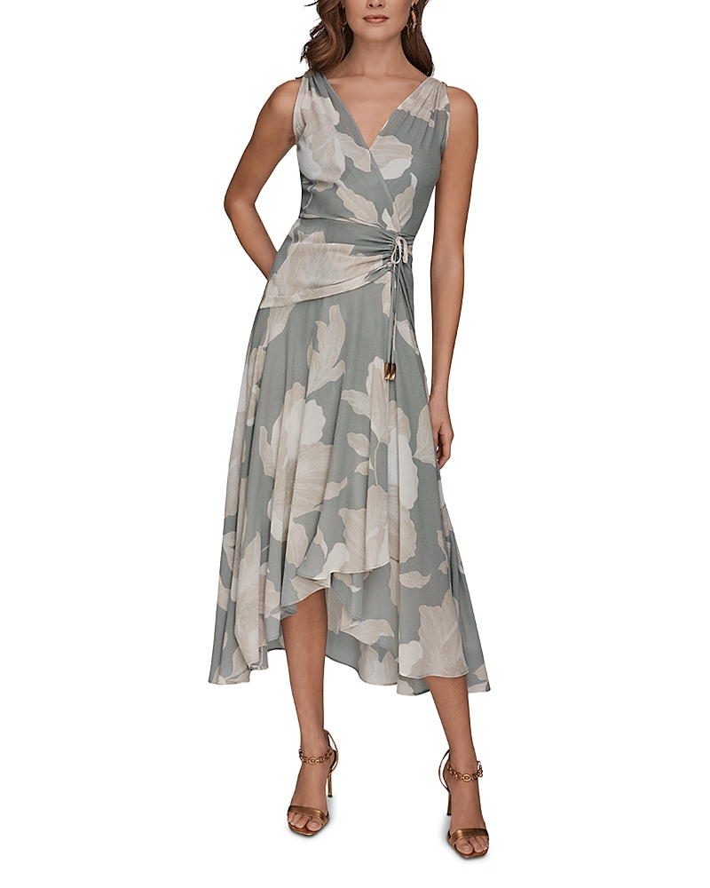 Donna Karan Sleeveless Wrap-Effect V-Neck Floral Midi Dress
