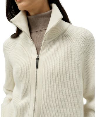  Ribbed-Knit Turtleneck Zip Cardigan