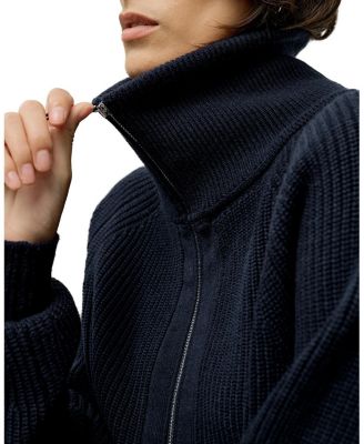  Ribbed-Knit Turtleneck Zip Cardigan