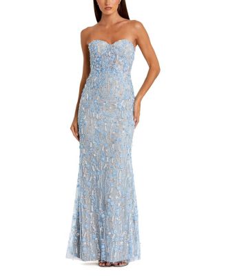  Embellished Applique Strapless Bustier Gown