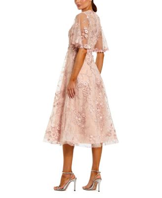  Flutter Sleeve Floral Embroidered Midi Dress