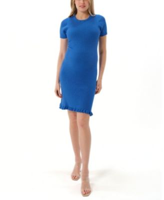 Women&#39;s Short Sleeve Knit Maternity Knee Length Sweater Dress with Hem Detail