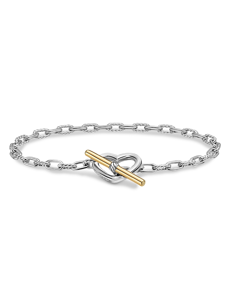 Dy Madison Heart Toggle Chain Bracelet in Sterling Silver with 18K Yellow Gold, 3mm