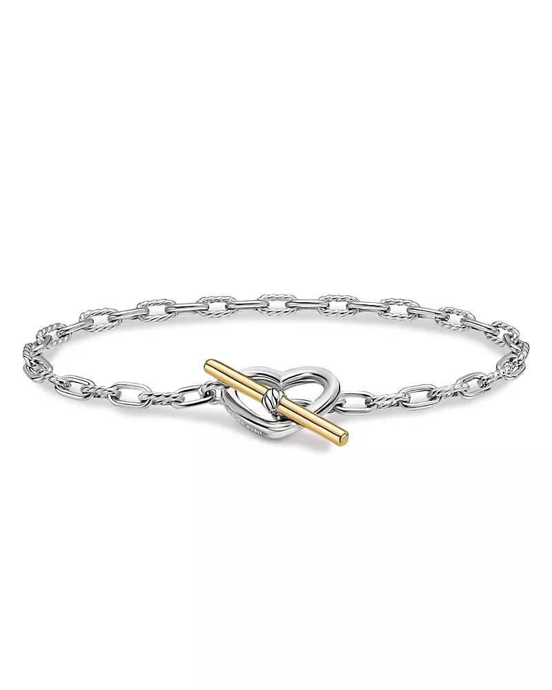 Dy Madison Heart Toggle Chain Bracelet in Sterling Silver with 18K Yellow Gold, 3mm
