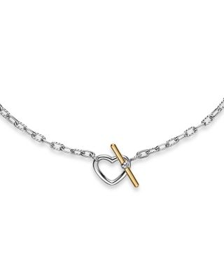 DY Madison&reg; Heart Toggle Chain Necklace in Sterling Silver with 18K Yellow Gold, 3mm