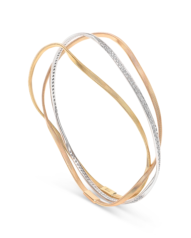 Marco Bicego Diamond Triple Layer Crossover Bangle Bracelet in 18K Yellow & White Gold, 0.71 tcw