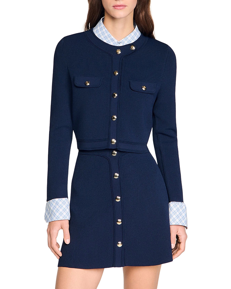 Sandro Cropped Rib Knit Cardigan