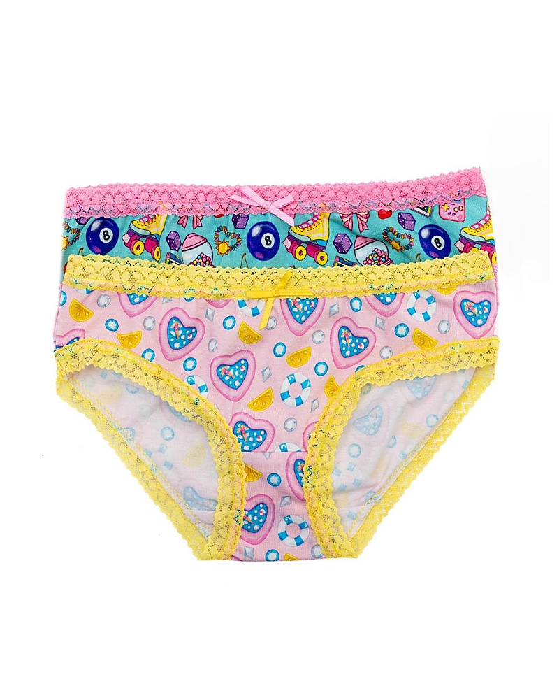 Sunshine Society Girls'Lace Trim Underwear, Mix Tape 2 Pack - Little Kid, Big Kid
