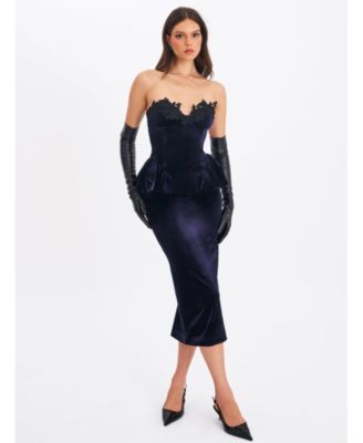  Pascha Lace Applique Strapless Peplum Maxi Dress