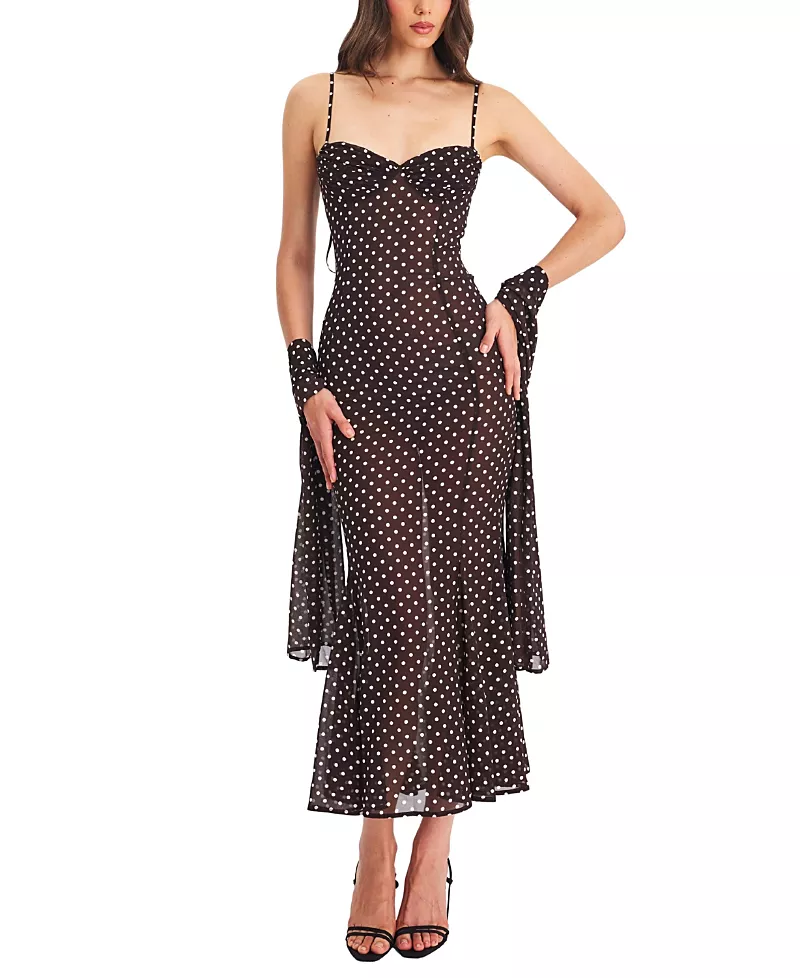 Miss Circle Yadira Polka Dot Sheer Chiffon Maxi Dress