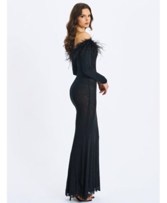  Emberly Trimmed Off-Shoulder Rhinestone Mesh Mermaid Dress