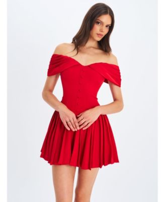  Narelle Off-Shoulder Sweetheart Drop Waist Mini Dress