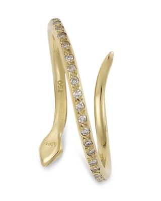 Green & White Diamond Python Ring in 18K Yellow Gold 