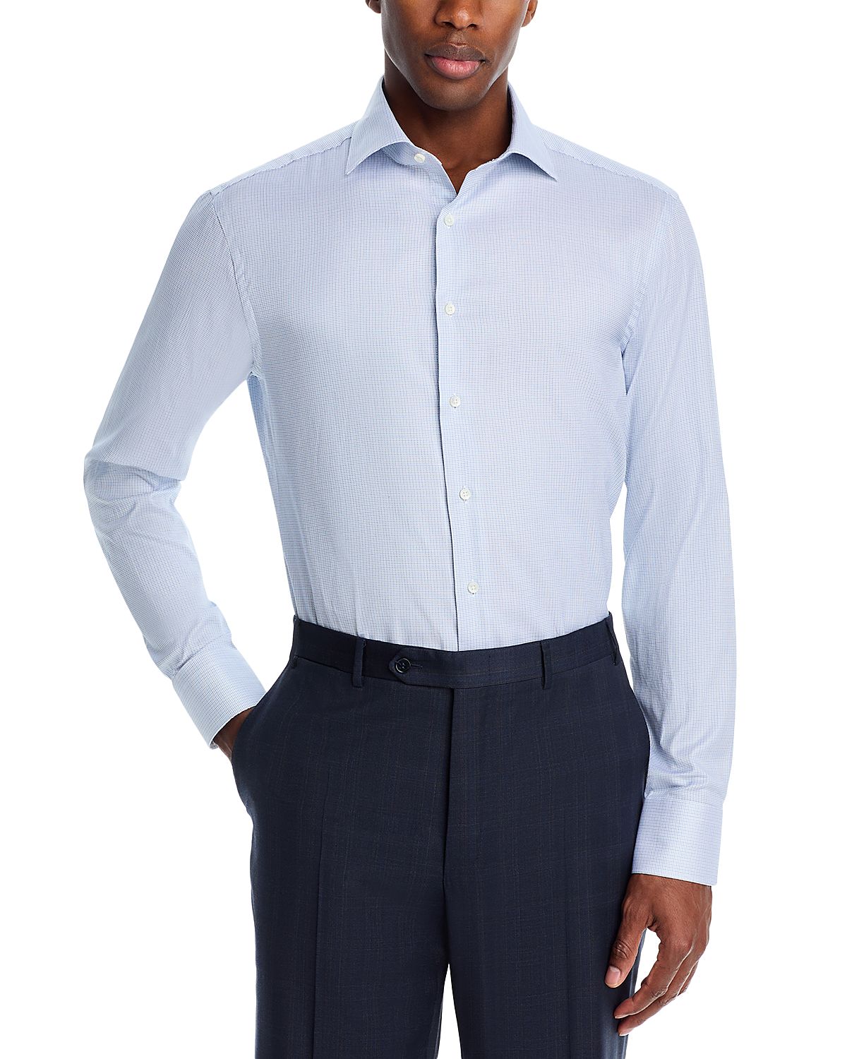 Canali Regular Fit Micro Check Dress Shirt