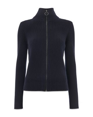 Zip Front Wool Cardigan Sweater