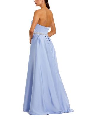  Strapless Stretch Satin Column Gown with Overskirt