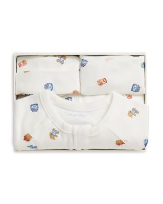 Girls' Polo Bear Cotton Hat, Bib & Footie, 3 Piece Gift Set - Baby