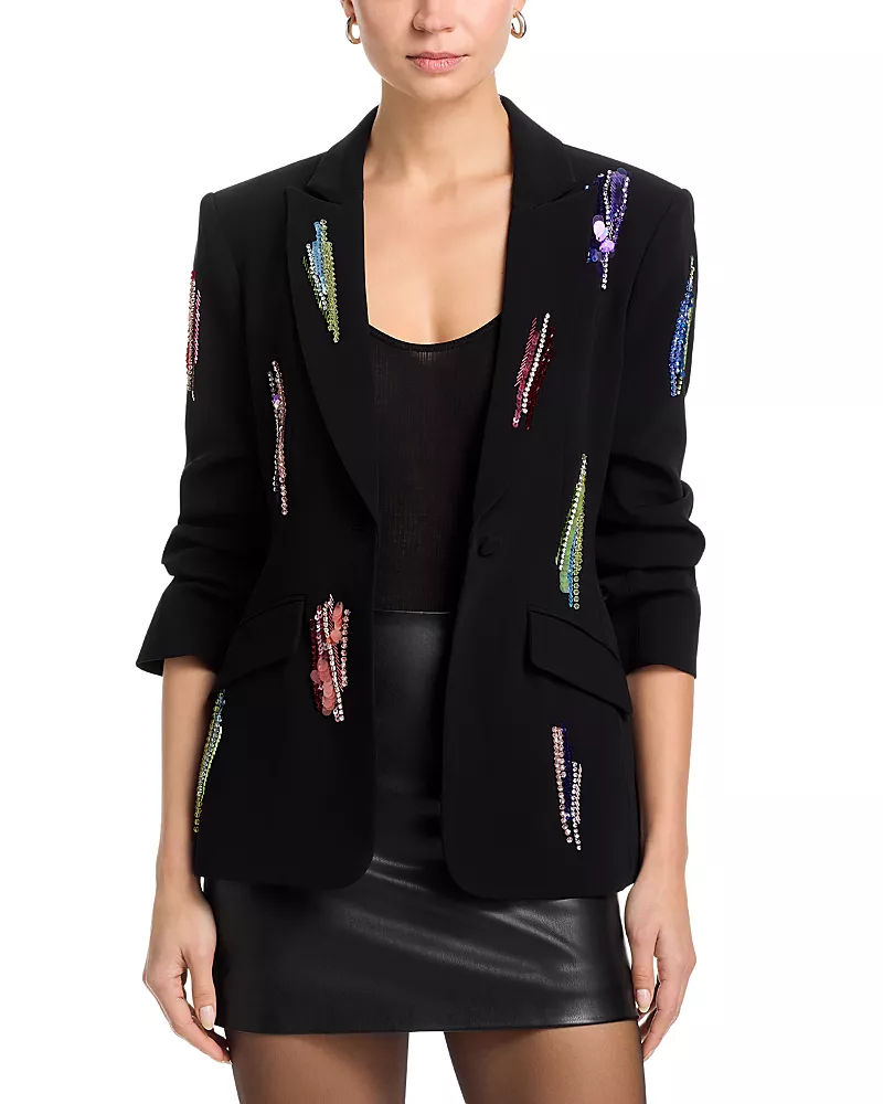 Cinq a Sept Paillette Whirl Scrunched Sleeve Jacket