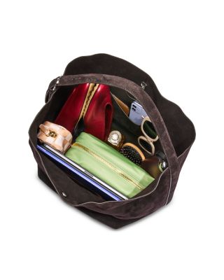 Belted Suede Tote in Chocolate