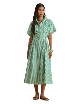 Striped Pleated Broadcloth Shirtdress