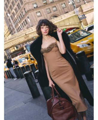  Rayanne Strapless Fur-Trimmed Sweetheart Maxi Dress