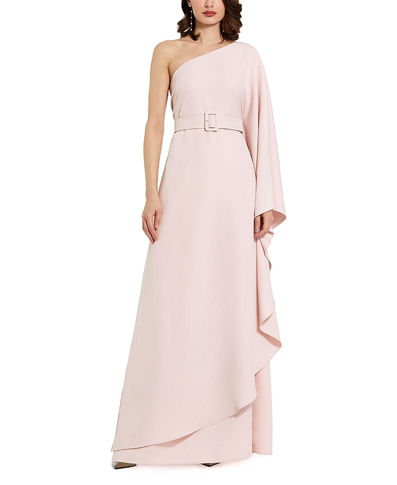 Mac Duggal Crepe One Sleeve Belted Kaftan Dress