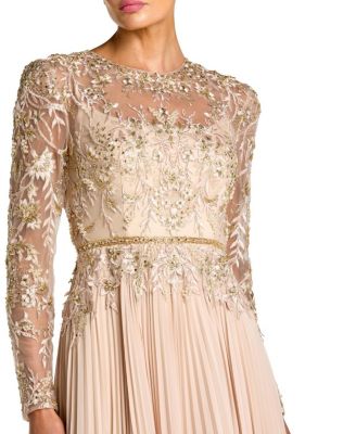  Long Sleeve Chiffon Embellished Gown