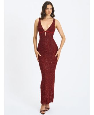  Elora Sequin Beaded Keyhole Maxi Dress