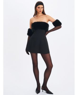  Evelyn Fur-Trimmed Mini A-Line Dress