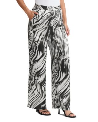 Marble Print Wide Leg Silk Pants
