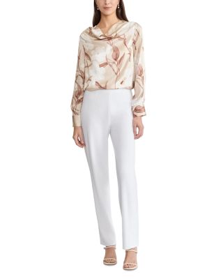 Draped Neck Floral Print Silk Blouse 
