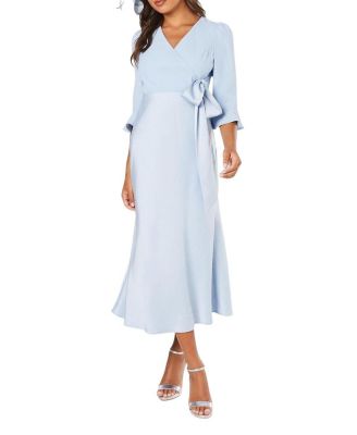 Ruffle Sleeve Satin Wrap Dress