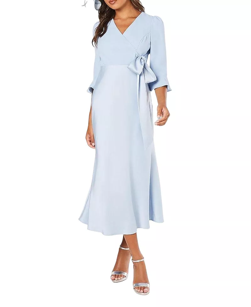 Coast Ruffle Sleeve Satin Wrap Dress