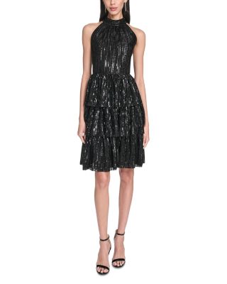 Mock Neck Tiered Skirt Cocktail Dress